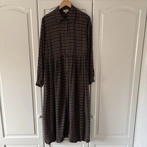 Ladies Vintage Monsoon 80s Tartan Dropped Waist Prairie Maxi Dress Viscose